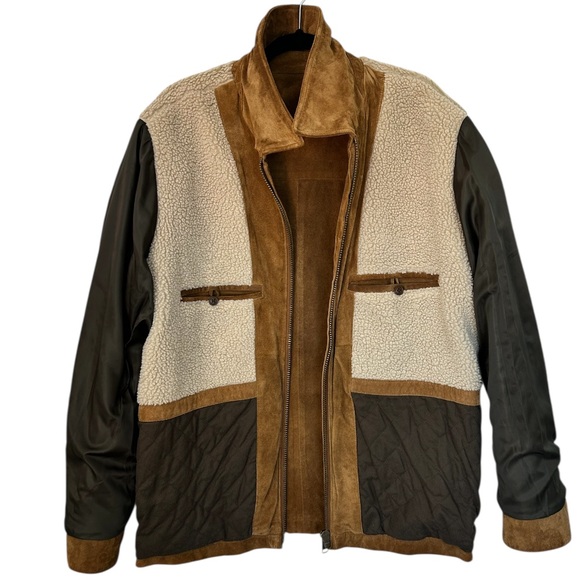 GAP‎ Men’s VINTAGE Suede Leather Jacket Sherpa Lined Camel Full Zip Pockets L - Picture 7 of 16
